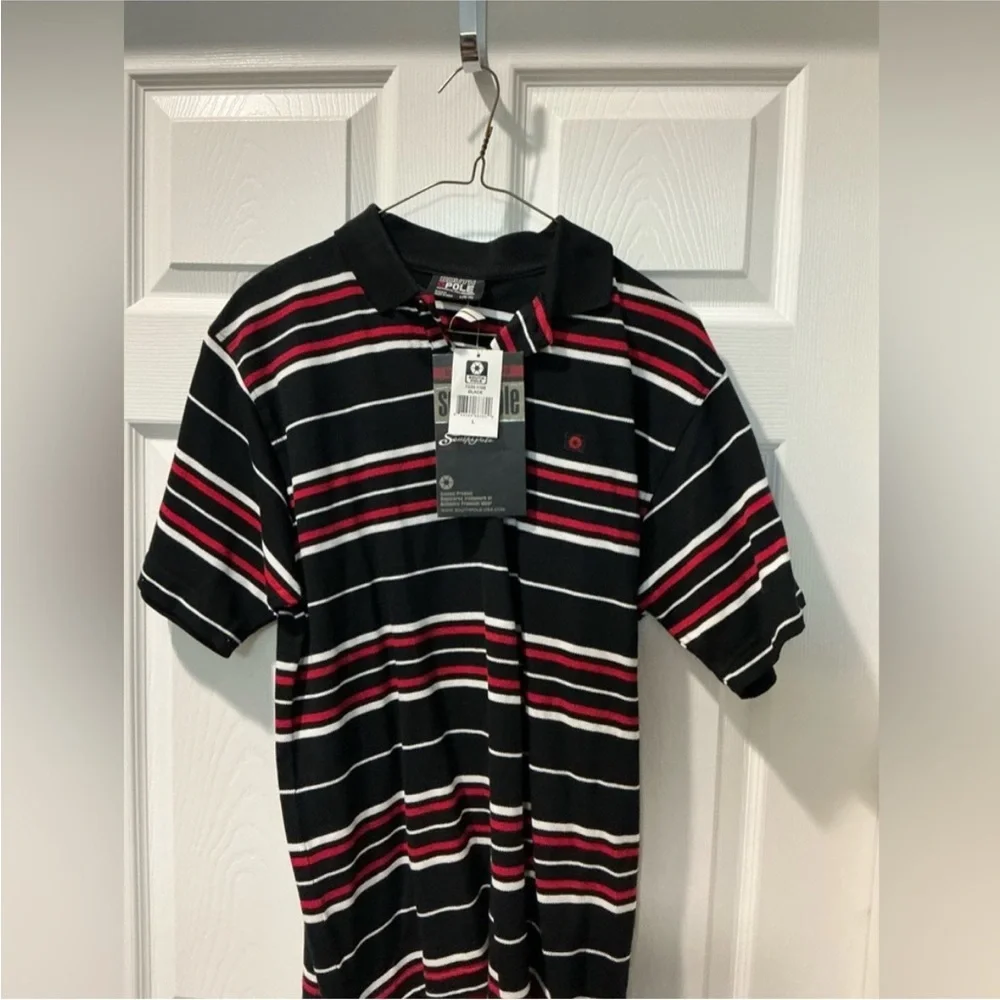South Pole Black and Red Polo Shirt with Stripes - Picture 1 of 4
